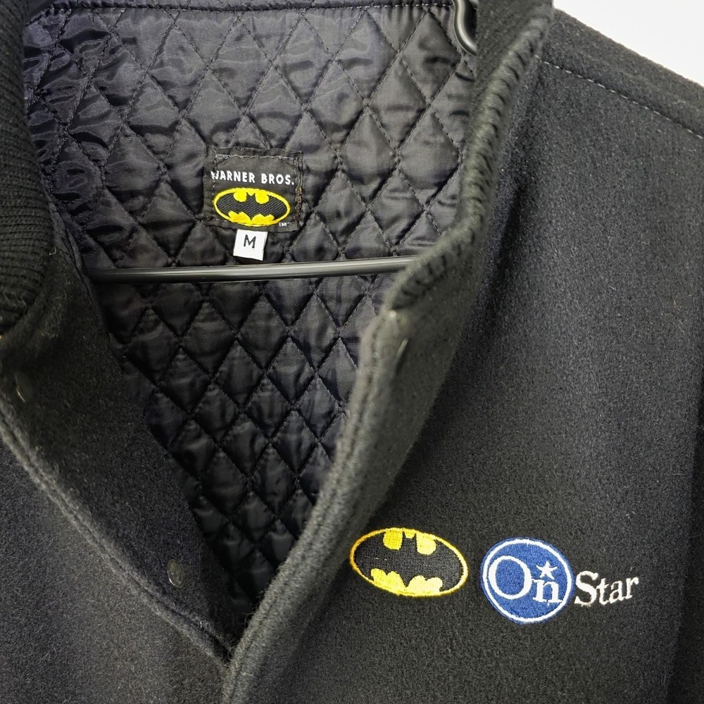 Vintage Warner Bros Batman OnStar Promo Varsity Jacket Mens Medium Black Wool - Picture 3 of 8